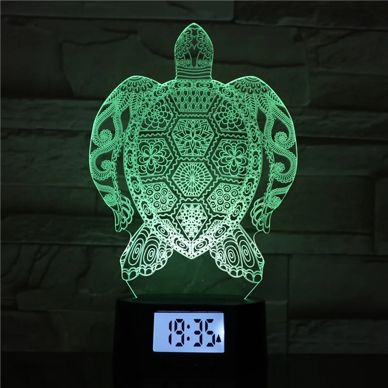 
KS 3D-760 Sea turtle shape 3D led light night alarm clock table lamp for festival gift 