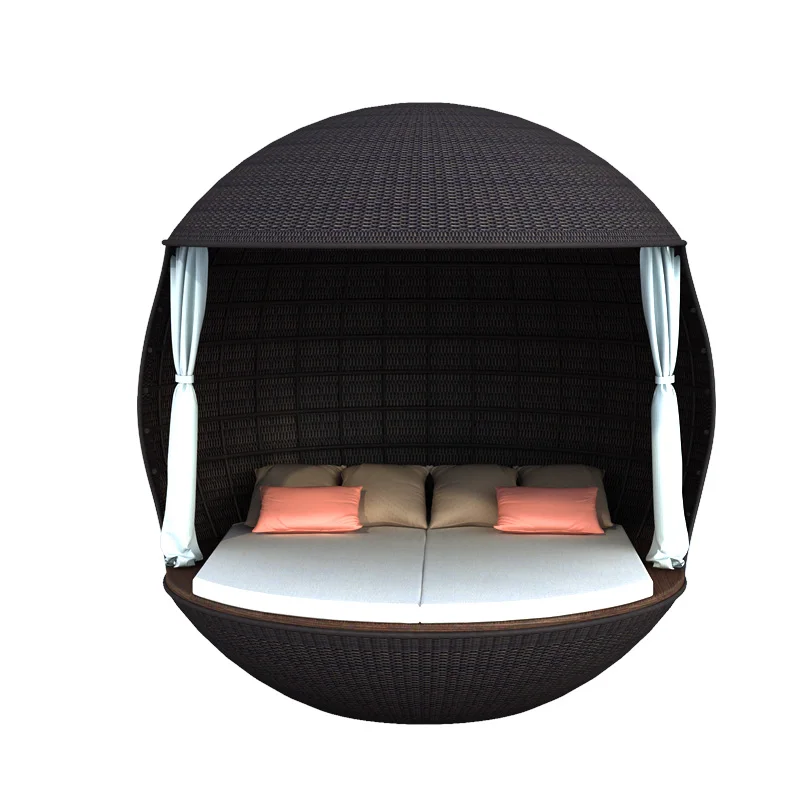 Outdoor bed sofa bed sun room rattan woven creative round bed beach pool villa courtyard Nordic loungers