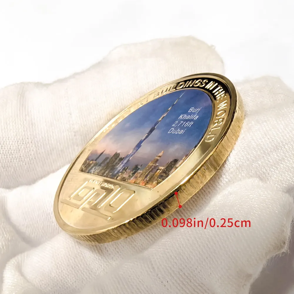 Wholesale 10PCS Top Tallest Buildings in the World Gold Plated Zinc Alloy Metal Commemorative Coins Set for Collection