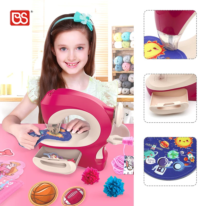 BS Toy Kid Beginner Dual Speed Mini Home Appliance Playhouse Pretend Play &amp Preschool Sewing Machine Toy For Girl