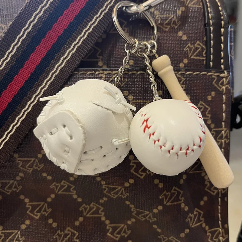 YY 2024 Fashion Bag Charm Leather Baseball Set Keychain For Women Detachable Keyring Pendant Gift Mini Baseball Wooden Bat