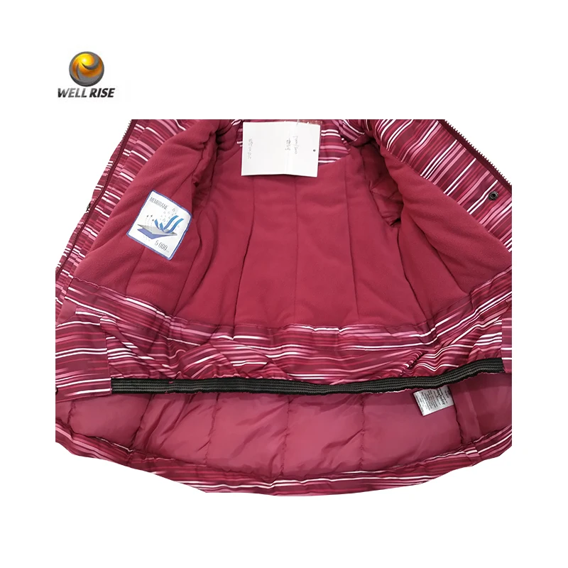 Well Rise Hot selling print nylon ski jacket fabric Waterproof windproof kid ski clothes Seam taped jacket kid ski wear for girl