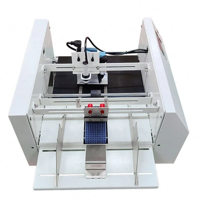 Automatic mini desktop hang tag labeling machine with feeder device