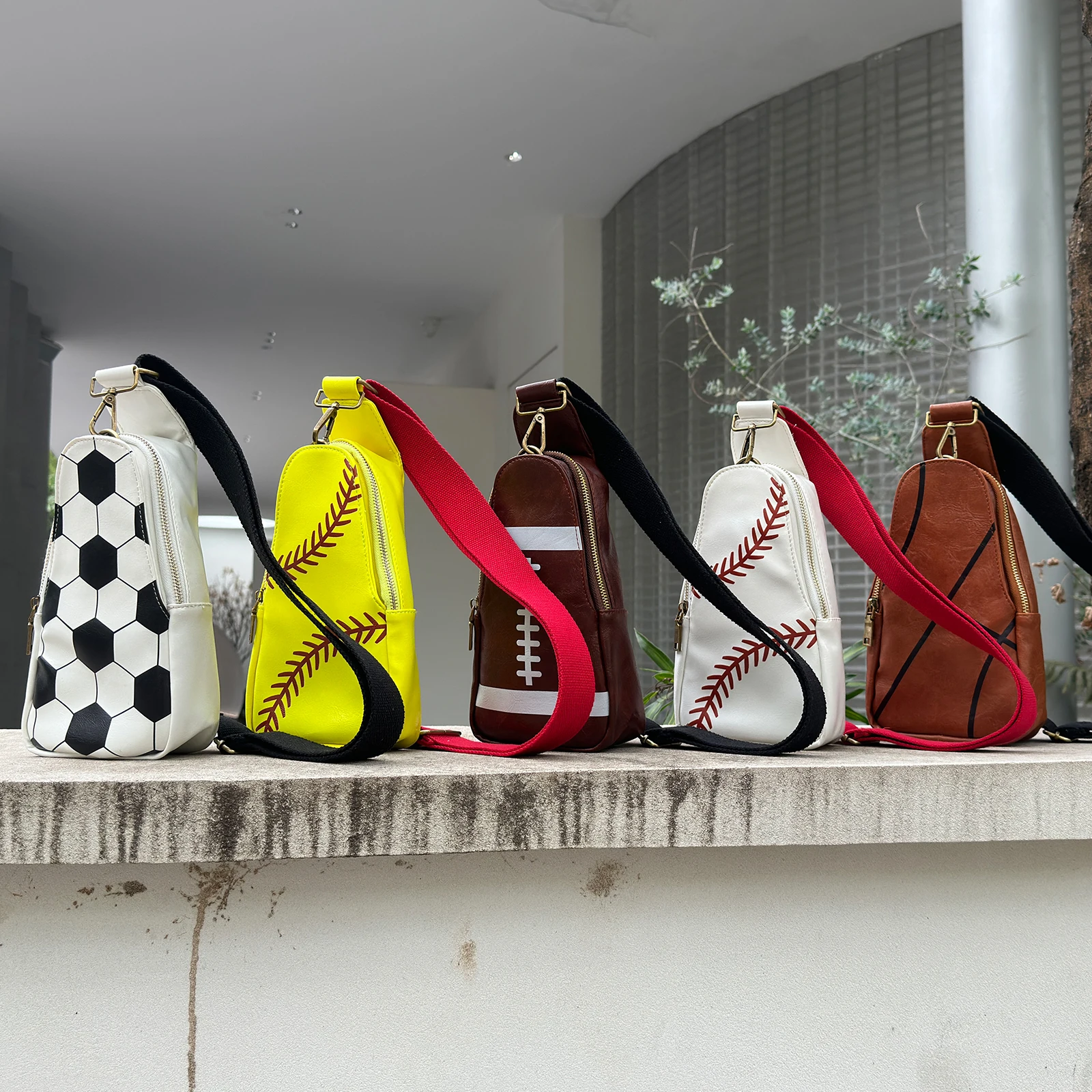 Faux Leather Baseball Softball Sling Backpack Multipurpose Chest Bag Hiking Travel Daypack Rushsack Outdoor DMA62010