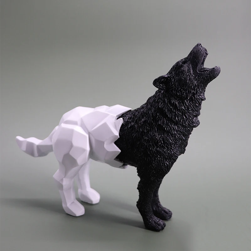 Creative Geometric Wolf Leopard Small Animal Statues Gold Ornaments Nordic Desktop Decoration Resin Crafts