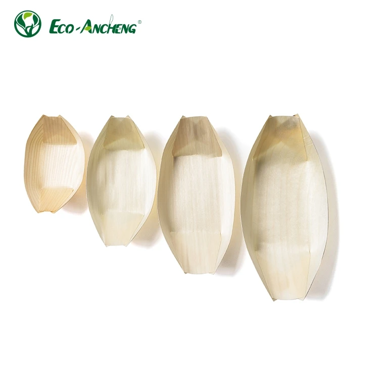 Wooden Boat Tableware Set Customized Package Biodegradable Boat Shaped For Sushi Container Hot Dog