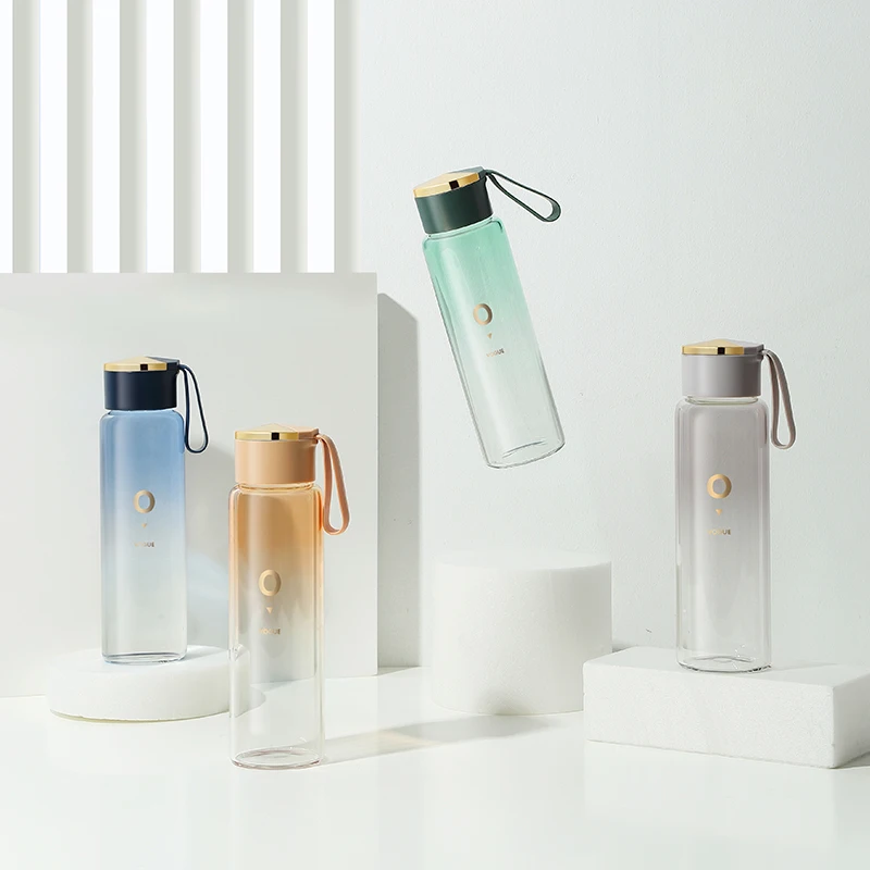 Custom Glass Water Bottle 400ML Vacuum Thermos With Lid Flask Light Weight Borosilicate Double Wall Cup