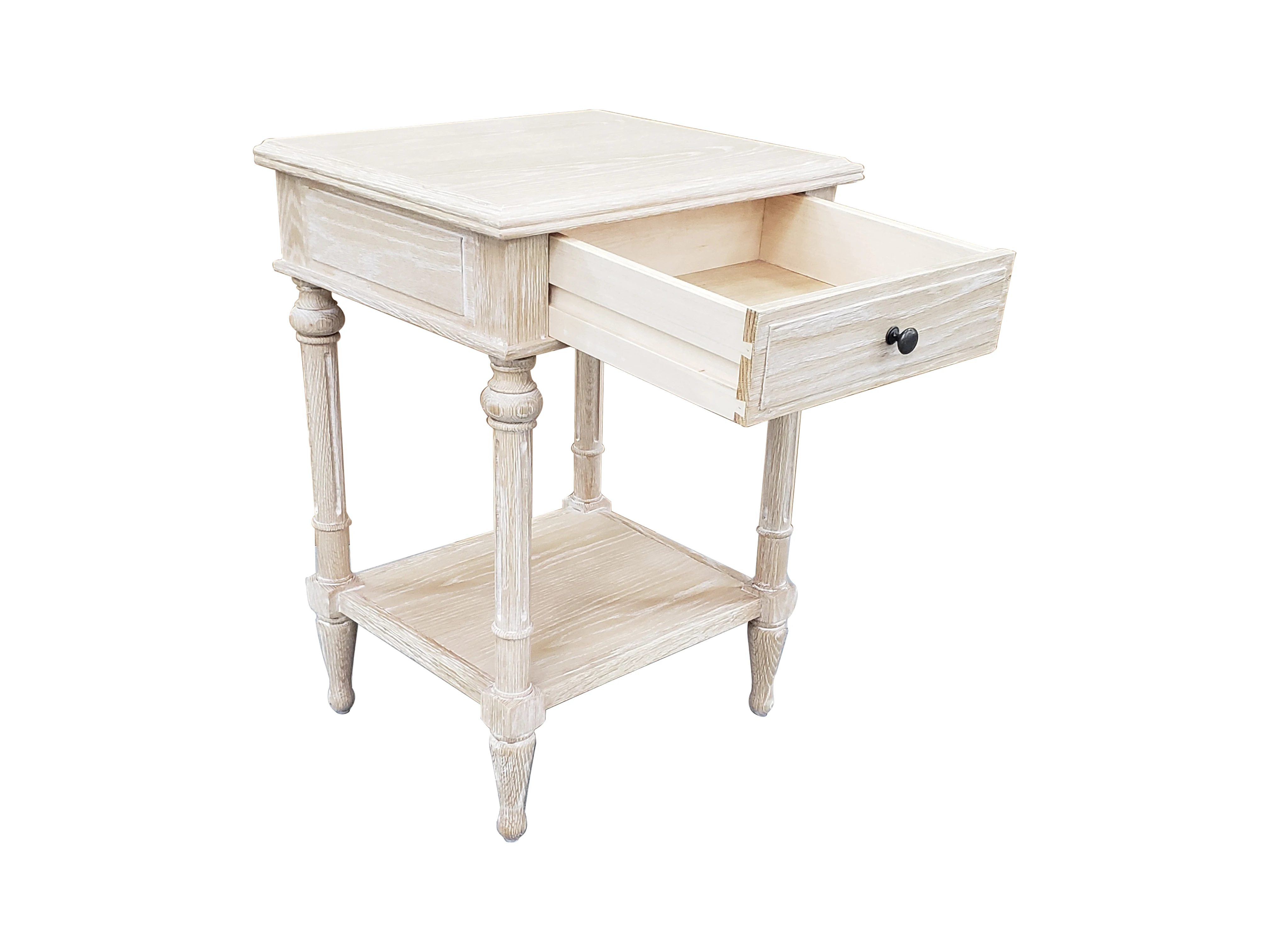 Mrs Woods Luxury Classic White Oak Wooden Durable Stable With Shelf Safe Overbed Bedside End Table