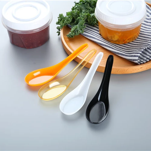 Plastic Chinese Disposable Black Yellow Soup Spoon