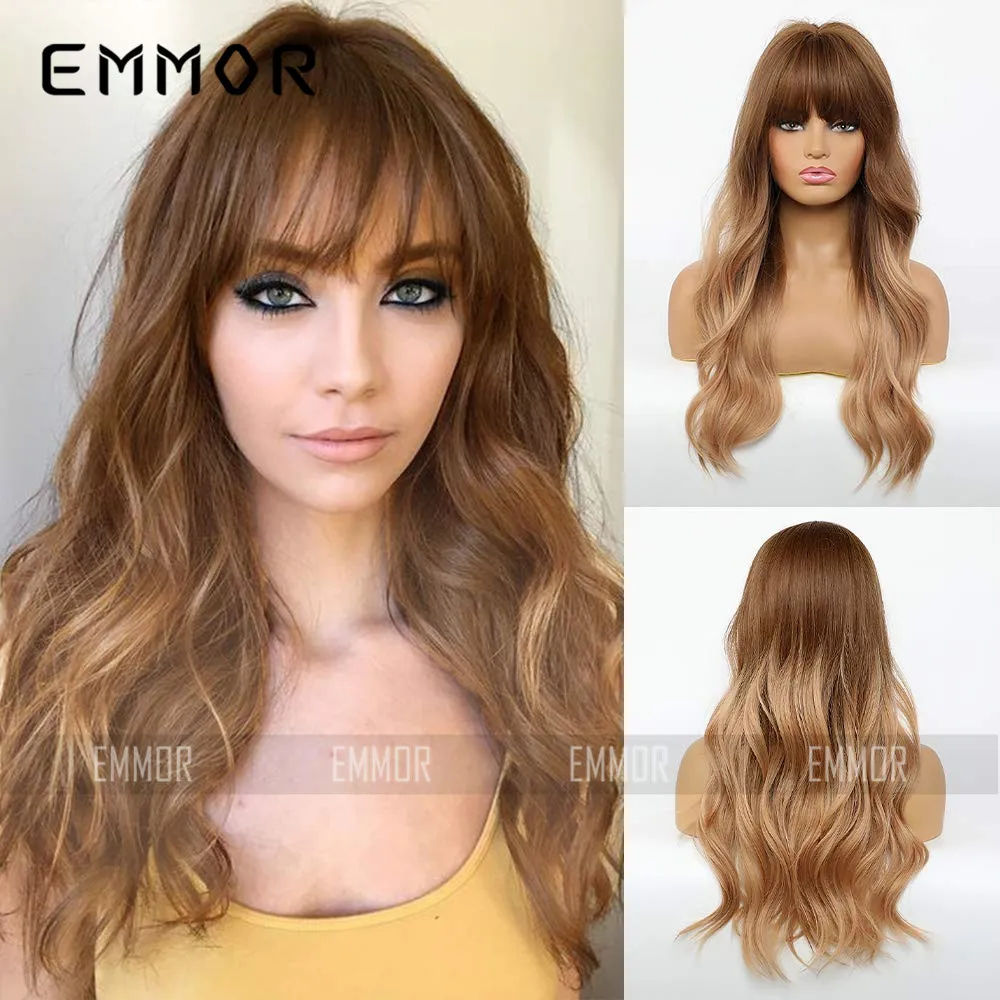 Popular Artificial Wigs In Europe And America Black Brown Straight Bangs With Long Curly Hair For Women Synthetic Wig