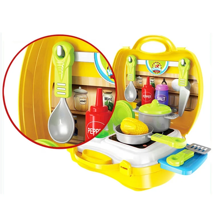 Girls 26PCS Plastic Kitchen Cooking Toys Set With Yellow Handbag