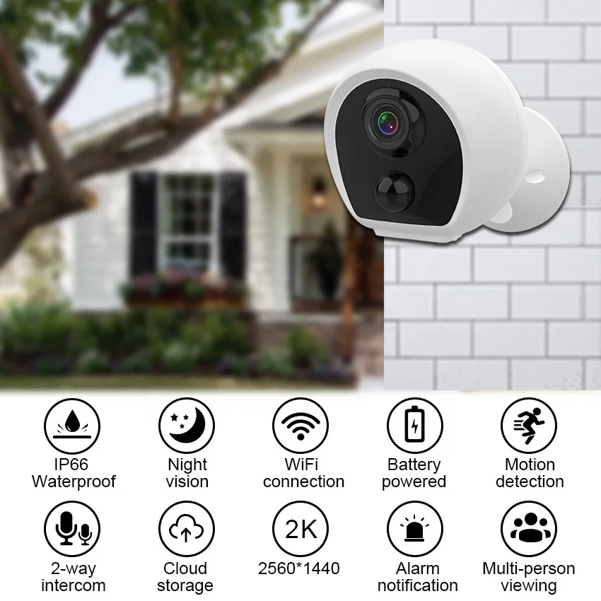 Battery Powered IP66 Waterproof Tuya 2K Ultra HD Smart Camera Surveillance IP Camera Support Alexa Google Home