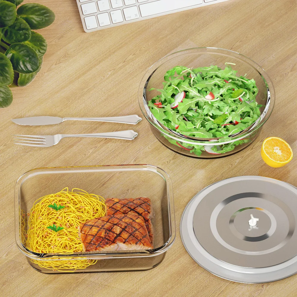 Glass Meal Prep Lunch Containers Dishwasher Microwave Freezer Oven Safe Glass Storage Containers with Steel Cover Airtight Lids