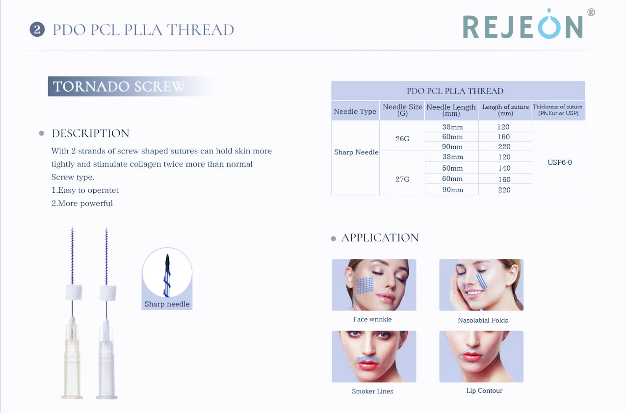 High Quality Tornado Screw Thread CE Approved 26 27G Screw Thread PDO PCL PLLA Thread For buttock lift