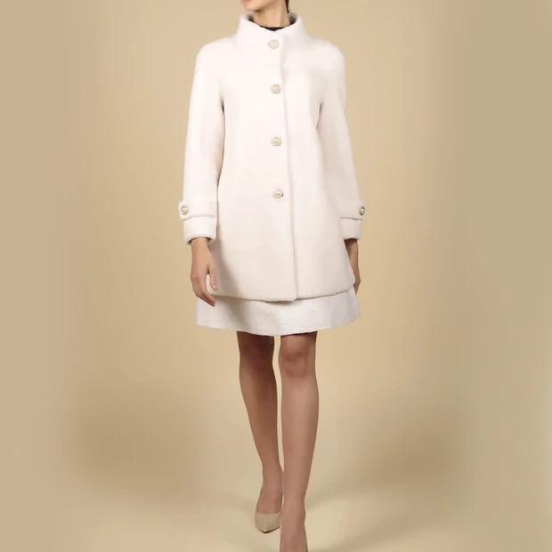 OEM/ODM women Grey Full-length Women Alpaca Wool Coat With Real Fox Fur