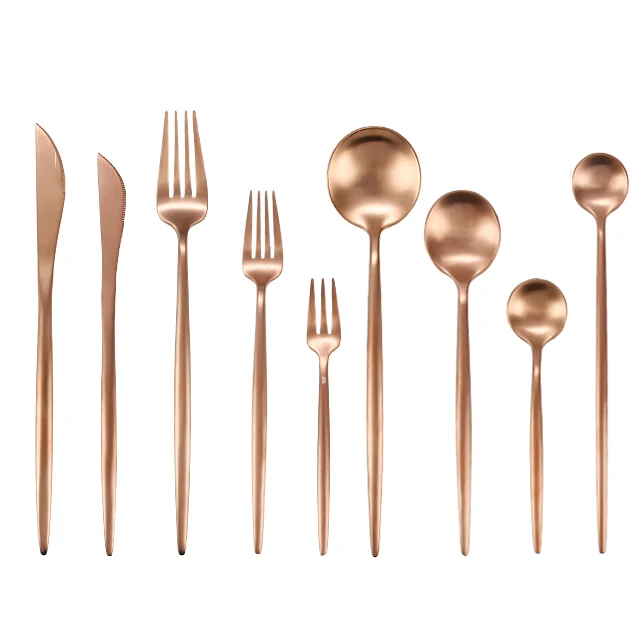 Hot selling Titanium 18/10 Stainless steel  Matte Rose Gold Cutlery Set for wedding party