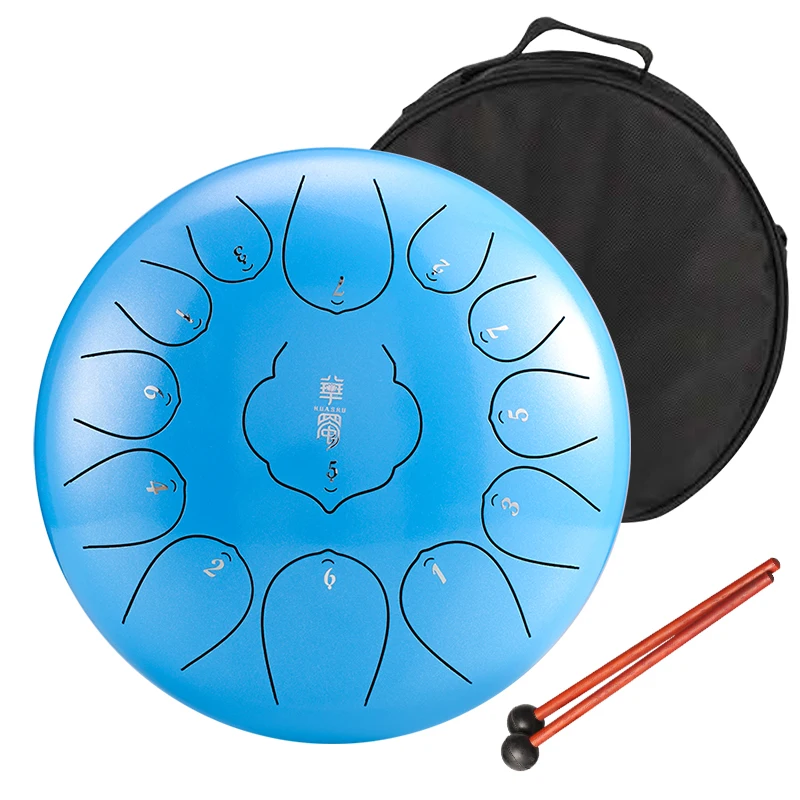 Hluru Lotus Steel Tongue Drum Musical Instruments 13 Note 12-Inch Drumset Hanpan Tank Drum Percussion Instruments THD13-12