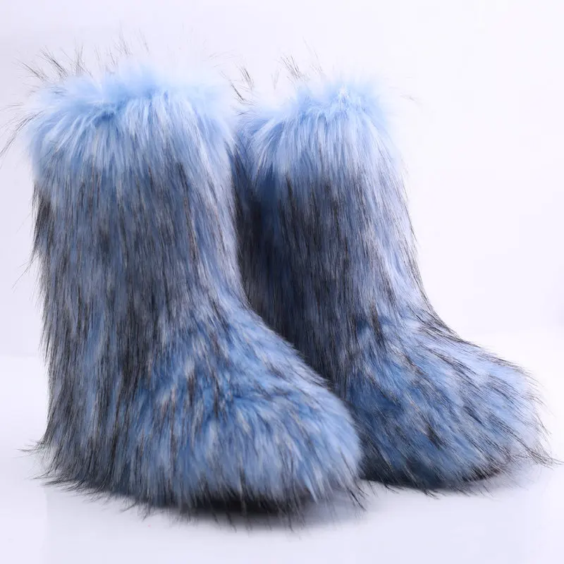 wholesale fake raccoon big fur boots for women winter boots with fur for women 2024