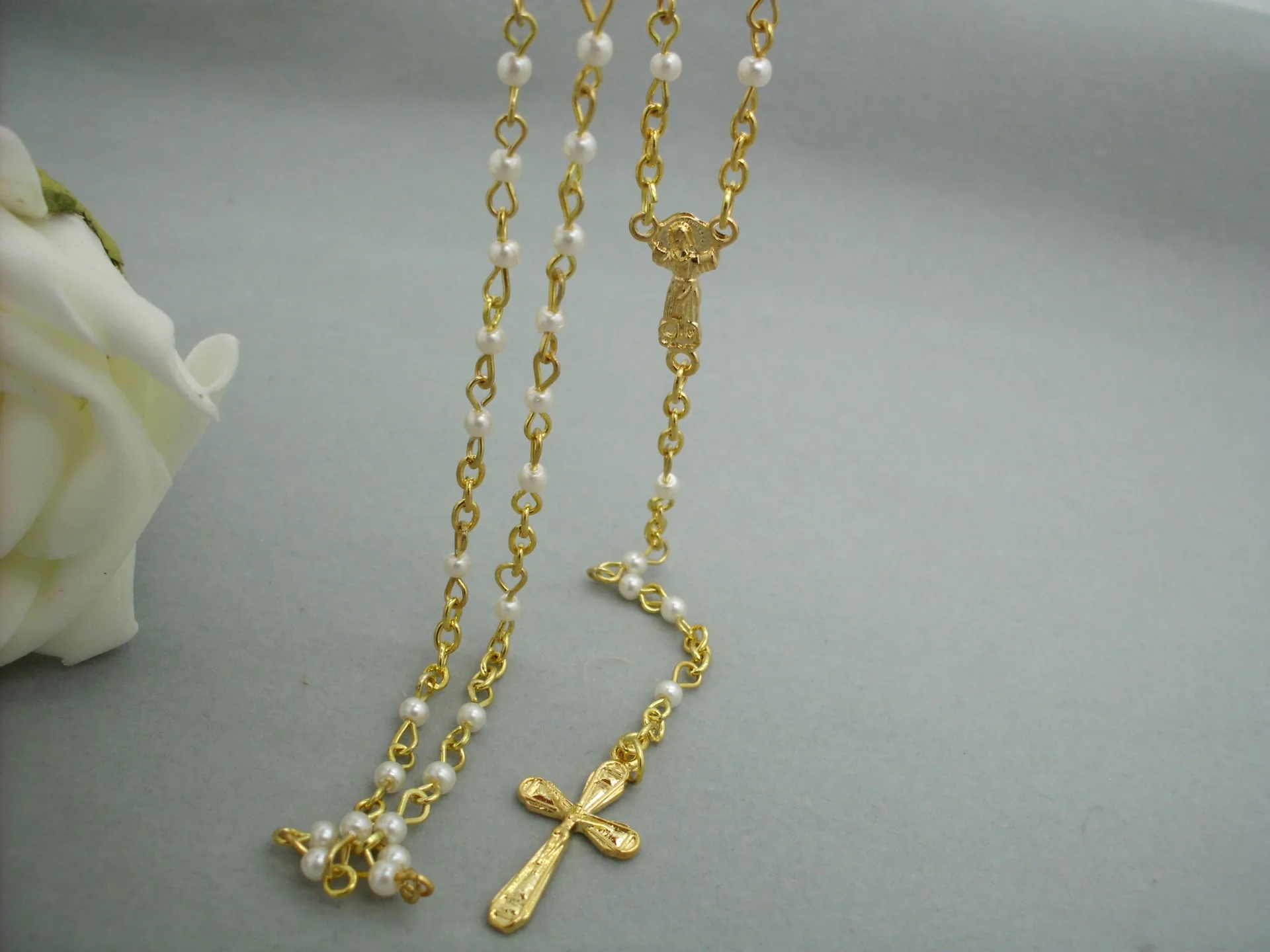 baiyou 3mm mini beads Rosary necklace Cross jewelry pearls