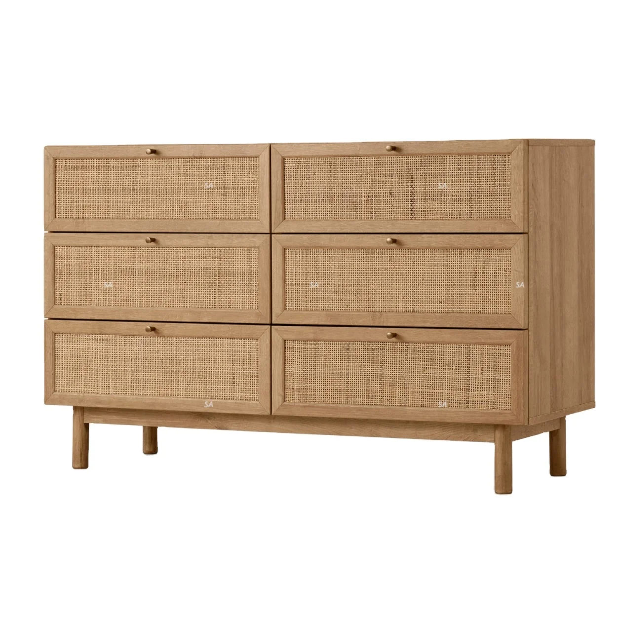 
Living Room Wooden Cabinet Rattan Sideboard Wood Storage Cabinet with Solid Wood Leg 