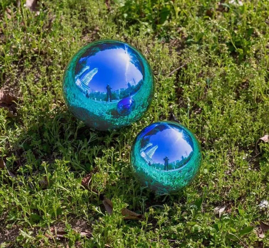 Уличные украшения, садовая металлическая скульптура, художественные шары, ремесла, металл, нержавеющая сталь, радужные цвета, внутренние полые украшения, сферы
