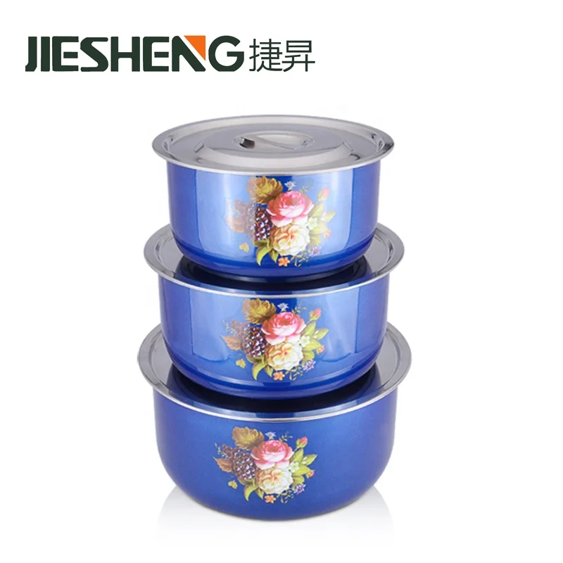 Bulk Sale Kitchen Colorful Flower Print Stainless Steel Biryani Cooking Indian Pot with Lids
