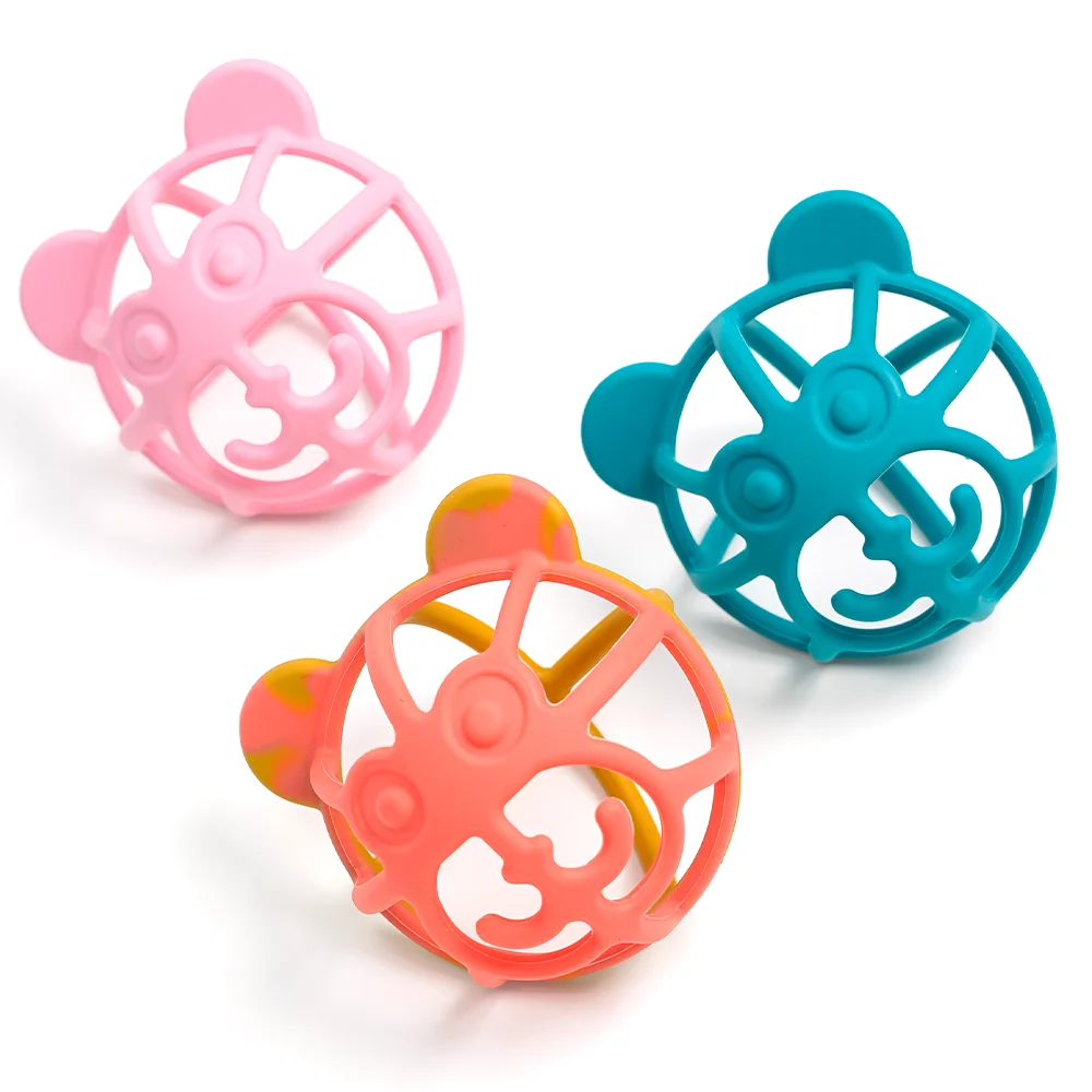 Wo Silicone New Design Baby Teether Bear Shape Ball Toys Silicone Baby Teethers Bpa Free Food Grade Ball
