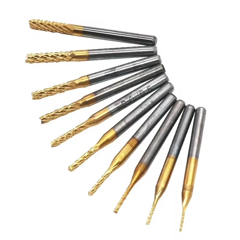 10pcs 1/8' 0.6mm-1.5mm Tungsten Steel Carbide Micro PCB Drill Bits Print Circuit Board Mini CNC Drilling Bit Set
