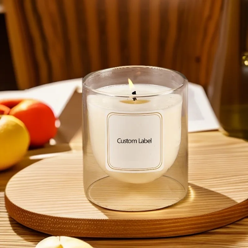 Double Wall Borosilicate Jar Candle Holder Custom Luxury Design Cylinder Glass Candle Jar For Candle Making