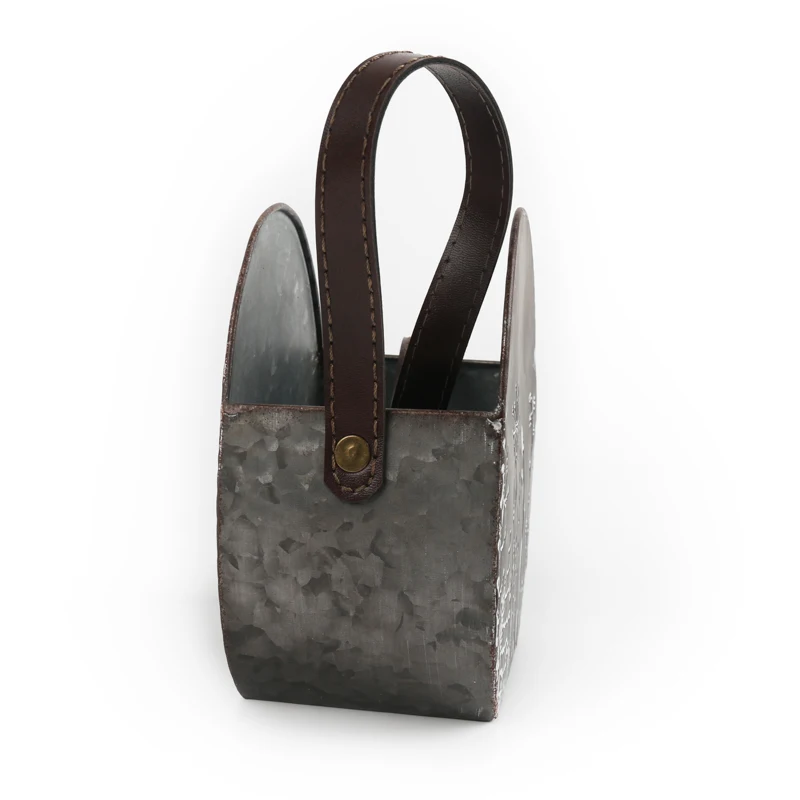 vintage galvanized metal egg shaped hanging iron flower pot with leather handle farmhouse garden container  packing/giftpacking