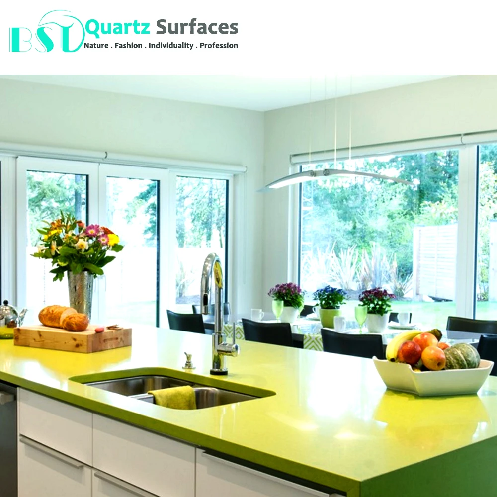 Green Colored Quartz Stone Slab for Floor Tiles or Countertop