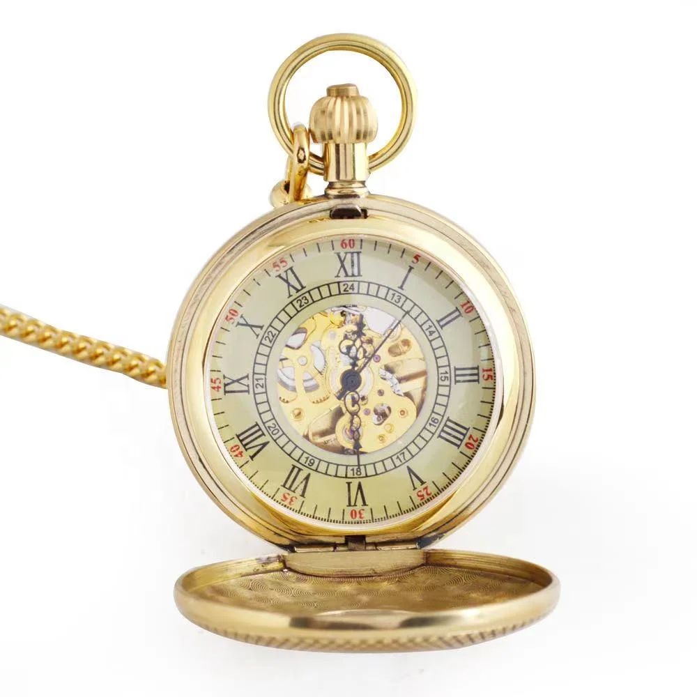 Lower MOQ Custom Engrave Flower Flora Mechanical Pocket Watch Case Bronze Pocket Watch