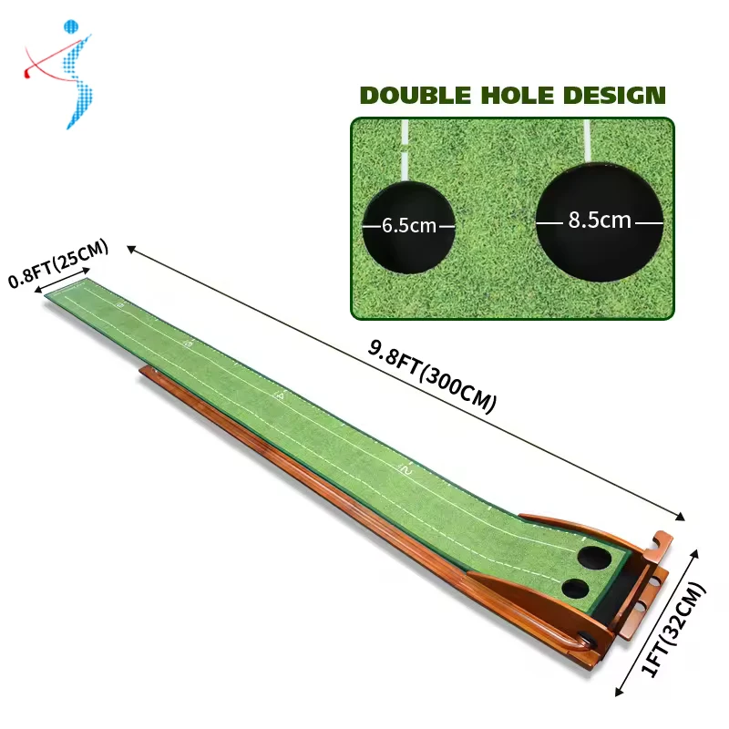 Indoor Set Golf Putting Training Mat Wrinkle-Resistant Golf Desktop Putting Practice Set Wood Golf Putting Green Mat