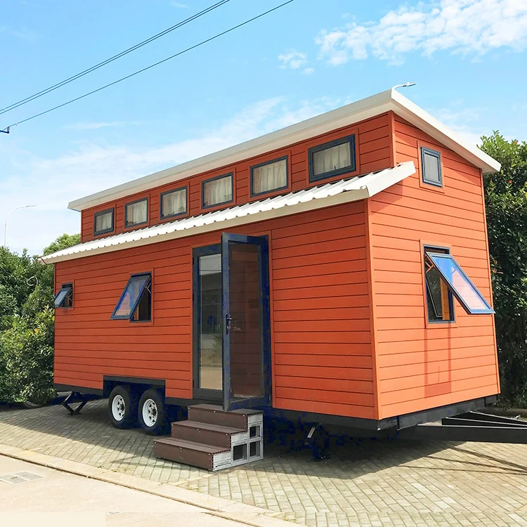 Wood and steel two story container house with trailer manufacture