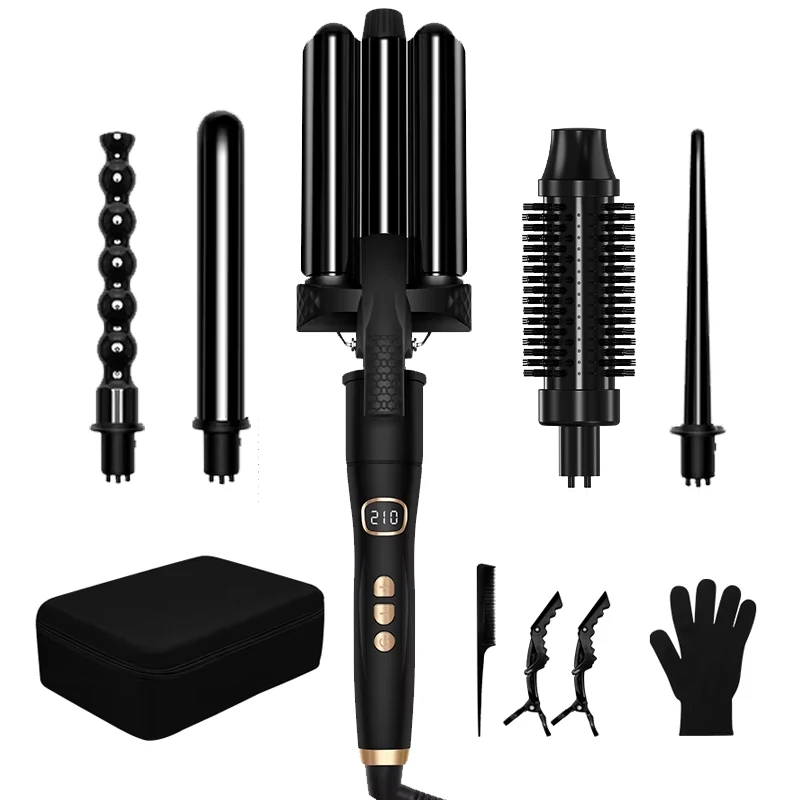 Five Plus Hair Styling Tools 5 in 1 Interchangeable Curling Iron Hair Straightener Brush Rotating Ceramic Hair Curler Automatic