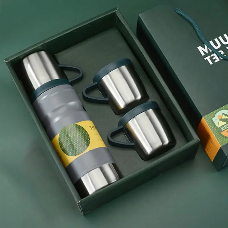 500 мл Термос из нержавеющей стали бутылка вакуумная колба с 3 чашками вакуумные колбы наборы/