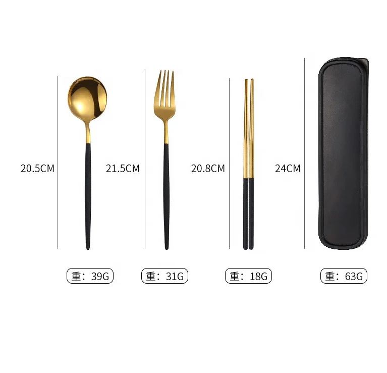 Reusable camping Cutlery Stainless Steel Metal Straw spoon fork chopsticks Portable Travel Cutlery Set with Case