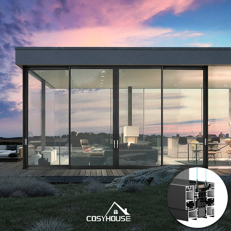 NFRC modern thermal break aluminum alloy doors aluminum alloy sliding 4 panels patio door aluminum alloy windows and doors