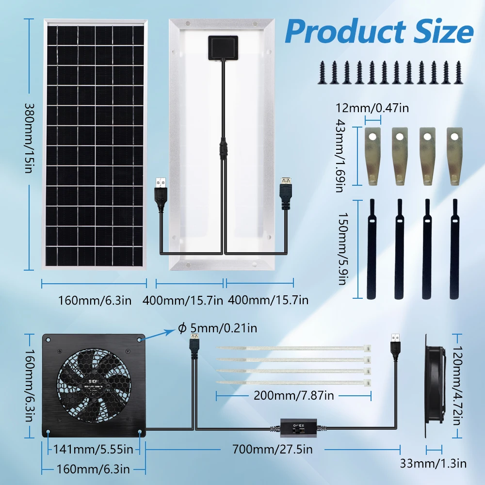5V USB 3 Speeds Control Mini Solar Extractor Fan 10W Solar Powered Vent Fan for Cat House Doghouse Kennel