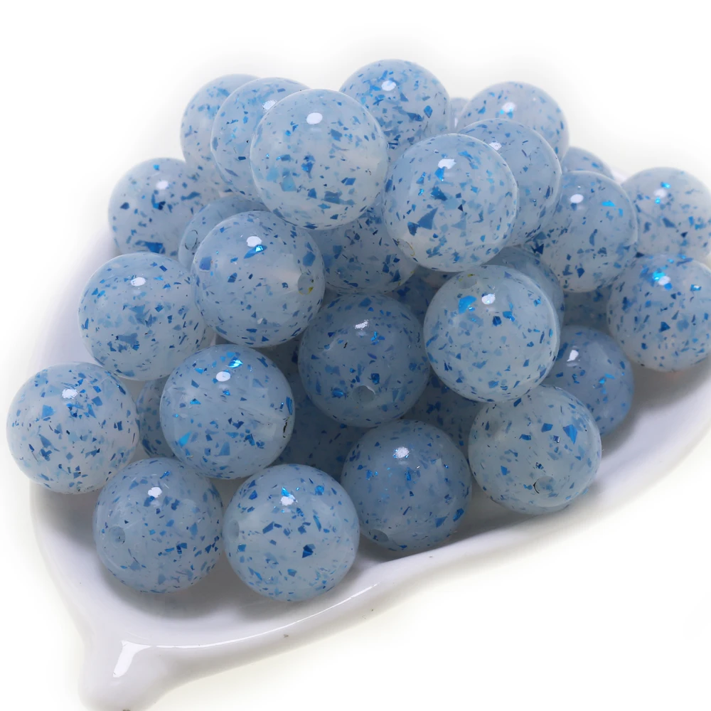 Newest Shiny Glitter 15mm Confetti NEW YEAR Round Silicone Beads Blue Colors For DIY Pen Beaded Making For Jewelry