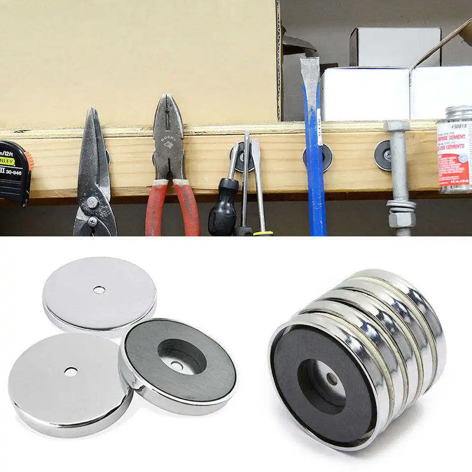 Factory Wholesale Through Hole Neodymium Magnet Flat Shallow NdFeb or Round Base Ferrite Pot Magnet with Mounting Hole