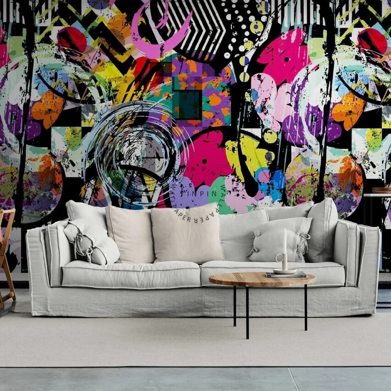 Modern bedroom graffiti decoration design wallpaper for kids room