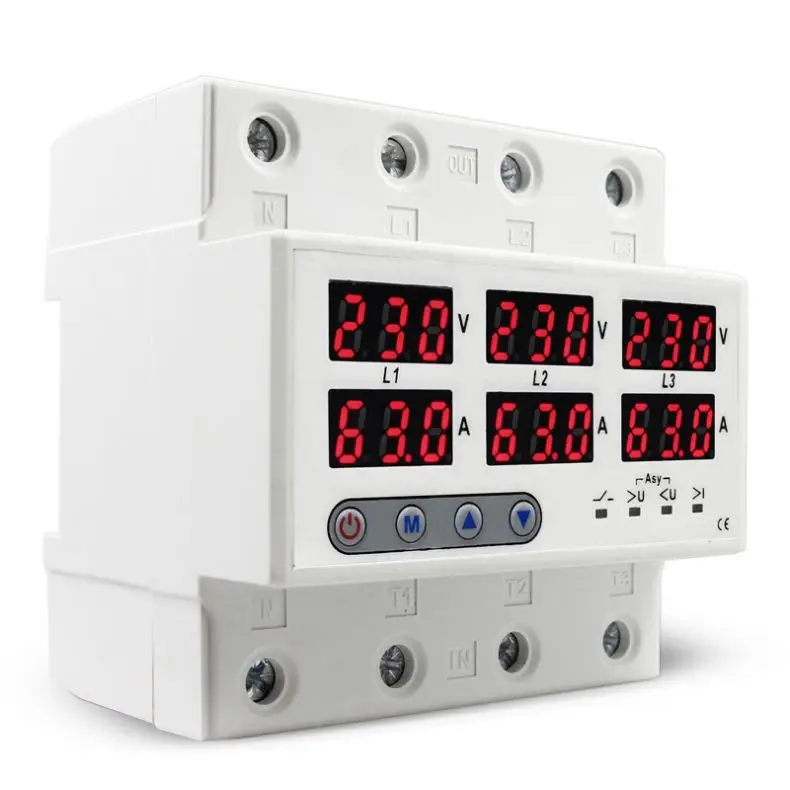 LED display 220V 400V 63A three phase four wire over under voltage protector