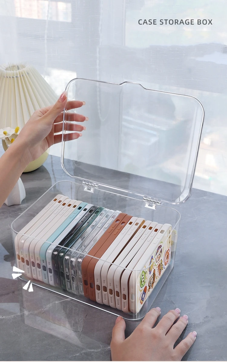 Clamshell Type Dustproof Transparent Storage Box Large Capacity Desktop Debris Arrangement Mobile Phone Storage Cabinet