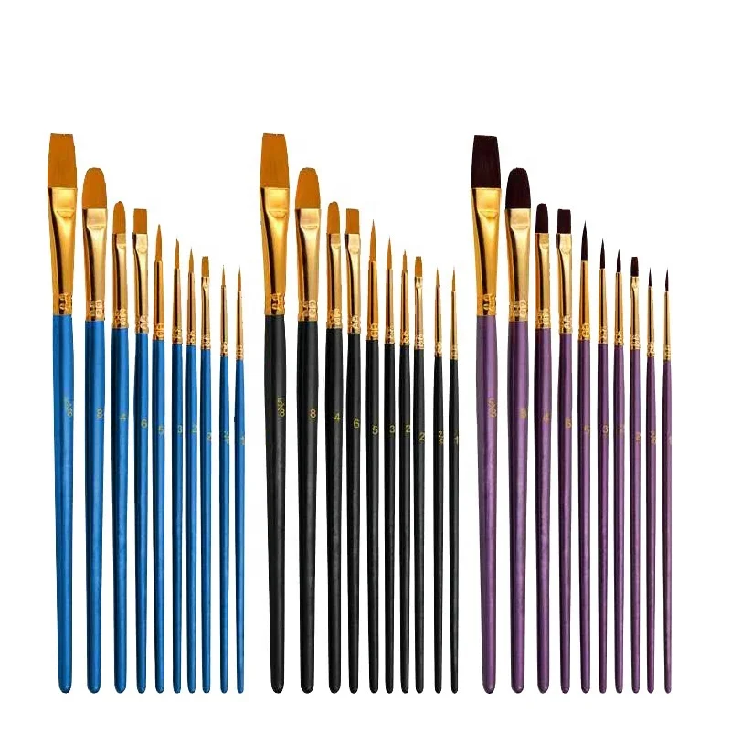 Набор художественных кистей для рисования, набор нейлоновых кистей с круглым заостренным наконечником, с 2 лотками, для детей и взрослых, 10 шт.