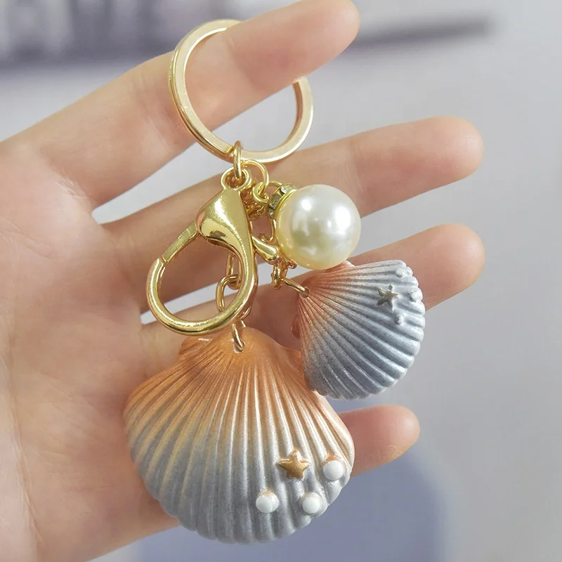 Promotional Keychains  Acrylic  Conch Shell Key Chain with Carabiner and Key Ring for Girls Women Lover Birthday Gifts in Bulk