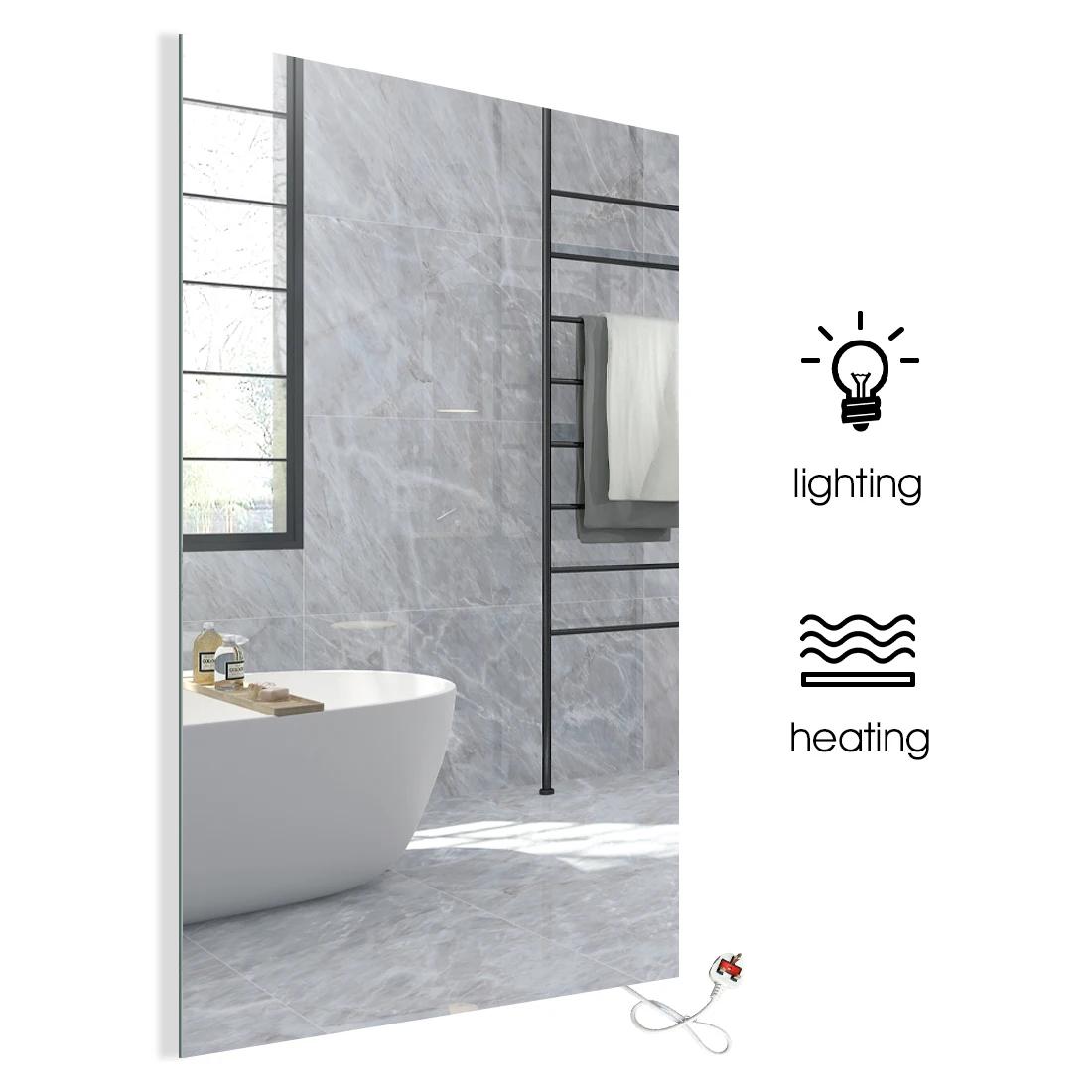 Modern design Bathroom Wall Mounted Smart Wi-Fi Led Mirror heater With Time Display