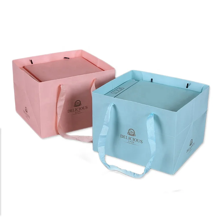 wholesale custom logo cheap foldable PVC window colorful paper cake box with suitable bag for weeding,new year,birthday