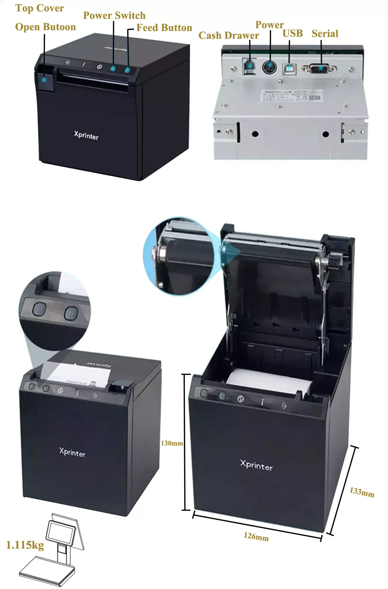 Xprinter XP-R330H 80mm Thermal Receipt Printer For Ticket Printing POS System 300m/s thermal printer 80mm