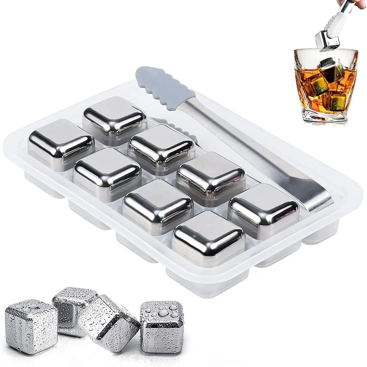 Sales OEM 4/6/8/12 Pcs 304 Stainless Steel Ice Cube Whisky Chilling Stones Reusable Ice Cube Metal Wine Beer Cooler OEM
